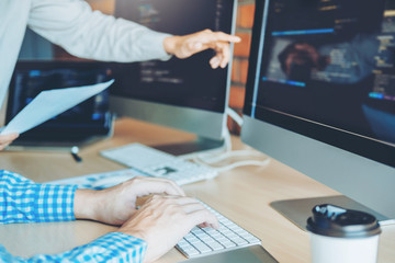 Developing programmer Team Development Website design and coding technologies working in software...