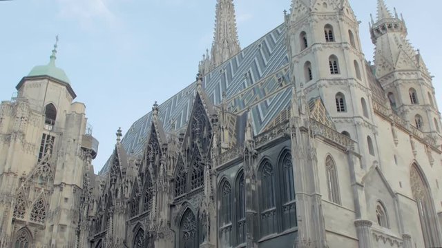Vienna, Austria - MAY, 2018: vertical panorama of architecture of gothic St Stephen Cathedral