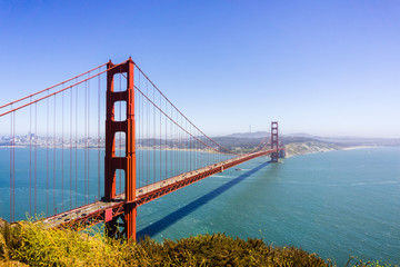 Beautiful view of Golden Gate Bridge on a sunny day with blue sky; California