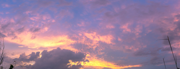 panorama sunset at Laem Promthep Cape. The landmark and popular viewpoint of Phuket Thailand. in every day a lot of tourists come here to watching sunset..