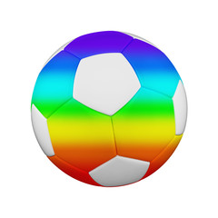 Soccer ball isolated on white background. White and rainbow football ball.