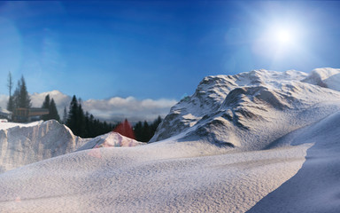 sunny winter mountains landscape 3d rendering background