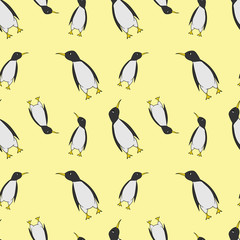 Seamless pattern of pinguins. Cartoon vector illustration
