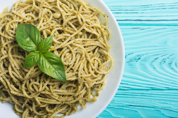 Pasta spaghetti with sauce pesto