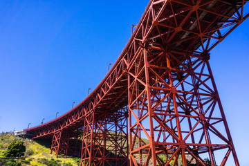 Metal structure and pylons, Golden Gate Bridge, north San Francisco bay area, California
