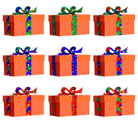 Set of nine gift boxes of different colors