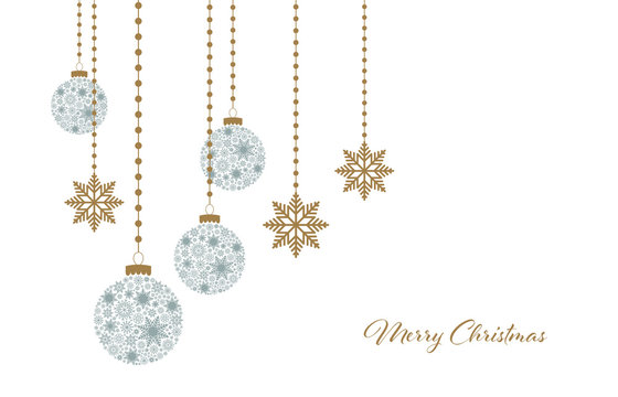     Merry Christmas. Winter holiday greeting card with Christmas balls with snowflakes. Vector illustration 