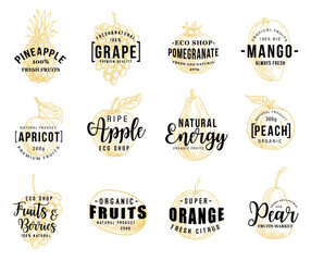Fruits and berry lettering icons