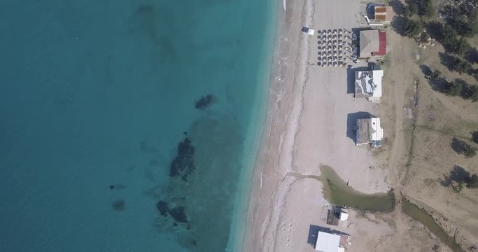 View of empty Lukova / Lukove beach taken in autumn.  Beautiful beach on the Albanian Riviera near Saranda, Albania.