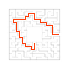 Abstract square maze. Game for kids. Puzzle for children. Labyrinth conundrum. Flat vector illustration. With answer. With place for your image. Find the right path.