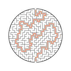 Difficult round labyrinth. Game for kids. Puzzle for children. One entrance, one exit. Maze conundrum. Flat vector illustration isolated on white background. With answer.