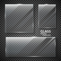 Glass plates set. Glass banners isolated on transparent background. Graphic concept for your design.