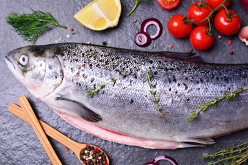 Fish salmon with spices and vegetables