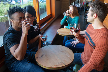 Group of friends drinking wine in a restaurant