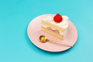 Strawberry shortcake on the pink plate