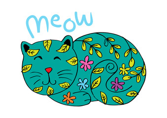 Fototapeta premium Cute cat in decorative style.