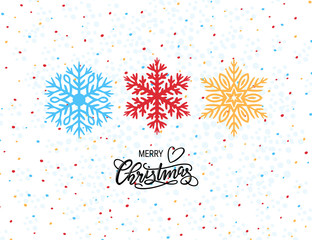 Fototapeta premium Christmas card with hand-drawn lettering and snowflakes
