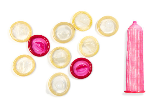 Set of colored condoms