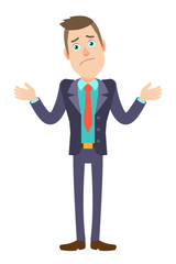 I don't know. Businessman shrugging his shoulders