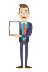 Businessman showing clipboard