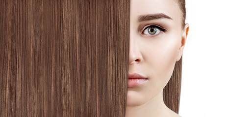 Beautiful woman with luxurious long hair as background.