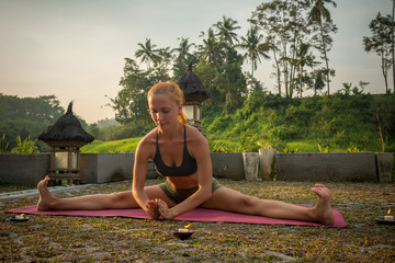 Young woman yoga stretching