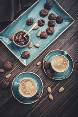 Two cup of coffee and with chocolate cookies