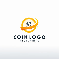 Coin Finance logo with swoosh symbol vector, Modern Dollar logo template