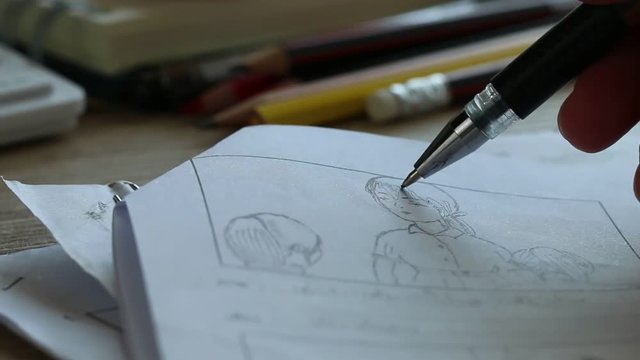 Storyboard or storytelling drawing creative for film process pre-production media films story script for video editors