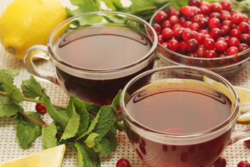 Hot tea with lemons, mint and cranberry	