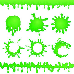 Set of green gooey slime dripping, Vector illustration.