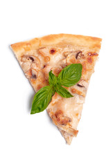 Slice of fresh italian classic original Pizza isolated on white background