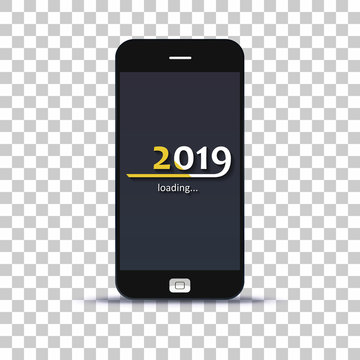 Load year 2019 in mobile phone pasted on photo paper 
