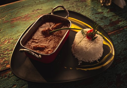 Delicious Mafe with Rice in a Restaurant