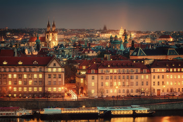 Fototapeta na wymiar Stunning beautiful night view over Prague old town in Czech Republic, Europe