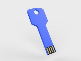 Blank white pen drive mock up on light grey background, 3d render illustration