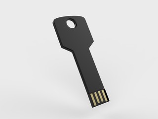 Blank white pen drive mock up on light grey background, 3d render illustration