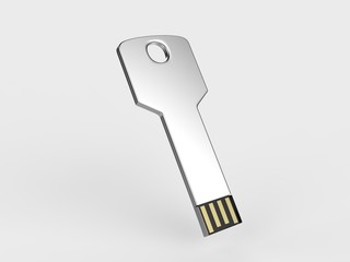 Blank white pen drive mock up on light grey background, 3d render illustration