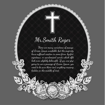 Black And White Rose Funeral Card By Hand Drawing.Flower Vector Art Highly Detailed In Line Art Style.