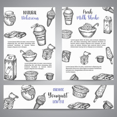 Dairy sweet Brochure collection hand drawn vector illustration with dairy elements, dairy Vintage retro style