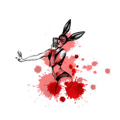 Watercolor beautiful girl with red background