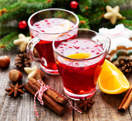 Glasses of hot mulled wine