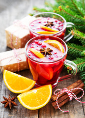 Glasses of hot mulled wine