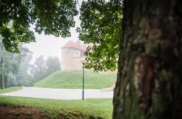 Castle in a summer fog from Karlovac city.