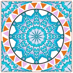 Floral Geometric Pattern with hand-drawing Mandala. illustration. For fabric, textile, bandana, scarg, print.