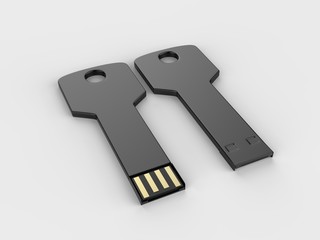 Blank white pen drive mock up on light grey background, 3d render illustration