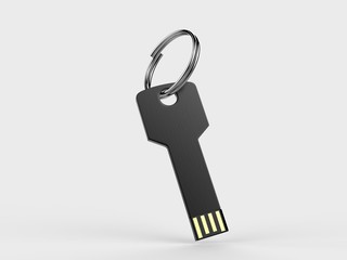 Blank white pen drive mock up on light grey background, 3d render illustration