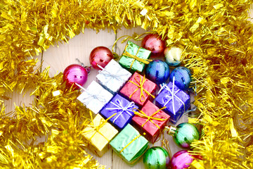 Gift box golden on Merry Christmas and Happy new year concept design for texture background copy...