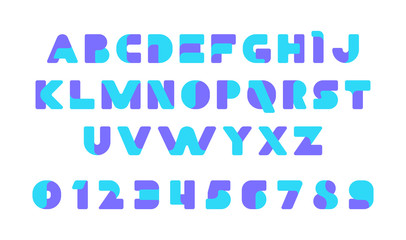 Colorful of stylized modern font and alphabet. Isolated on White background