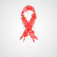 Aids Awareness Ribbon. Watercolor red ribbon immitation, aids awareness symbol, isolated on white. Vector illustration